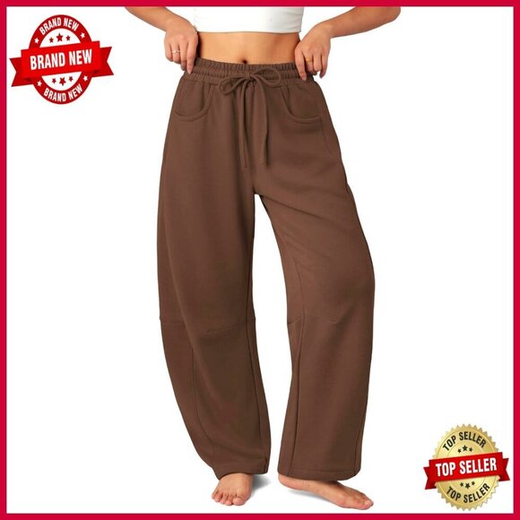 Pants - Wide Leg Sweatpants Barrel Fit Comfy Lounge Pants with Pockets